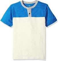 Boys Henley Shirt Scout Blue White Colorblock Short Sleeve 2 Button Plac... - £9.51 GBP
