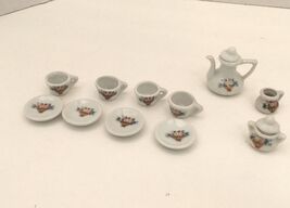 Vintage small miniature doll 4 serving tea set with pot sugar creamer pi... - $19.75