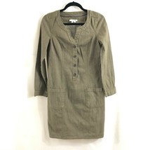 Boden Shift Shirt Dress Denim Long Sleeve Pockets Split Neck Brown Size 4 - £22.77 GBP