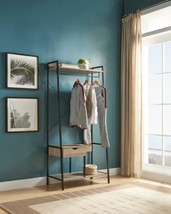 Free Standing Metal Open Wardrobe Clothes Rack, Drawer, Rod Brown/Black - €136,97 EUR
