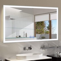 Dimmable 55 X 36 Inch Led Bathroom Mirror, Mounted Anti-Fog Makeup Mirror For - £467.57 GBP