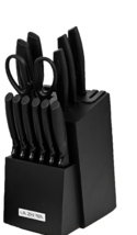 15 Piece Knife Set for Kitchen w Block w Built-in Sharpener Black NEW - £34.95 GBP