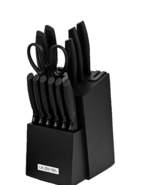 15 Piece Knife Set for Kitchen w Block w Built-in Sharpener Black NEW - $46.51