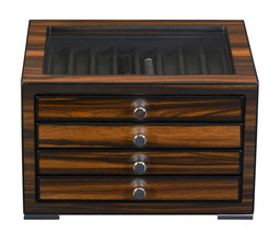 32 Pen slot Fountain Ebony Wood glass Display Case Organizer Storage Box Jewelry - £111.90 GBP