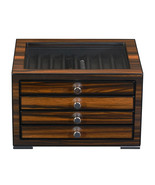 32 Pen slot Fountain Ebony Wood glass Display Case Organizer Storage Box... - £111.57 GBP