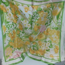Vintage 70s Scarf AVON Burst Of Spring KENT Green Yellow Pink Japan 1978  26” - £10.47 GBP