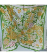 Vintage 70s Scarf AVON Burst Of Spring KENT Green Yellow Pink Japan 1978... - £10.68 GBP