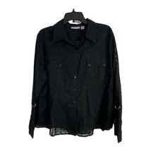 Chicos Womens Shirt Adult Size 3=XL Black Semi Sheer Floral Button Up No... - $26.27