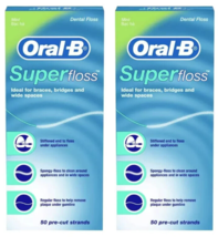 Lot of 2 Oral-B Super Floss Pre-Cut Strands Dental Floss Mint 50 Count Each - £9.77 GBP
