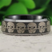 Free Shipping JEWELRY Hot Sales 8MM Comfort Fit Black Silver Bevel Skull Men&#39;s F - £30.58 GBP