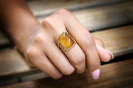 4.5 Carat Citrine Statement ring 14K Gold Plated ring for Woman Christmas Gift - £54.21 GBP