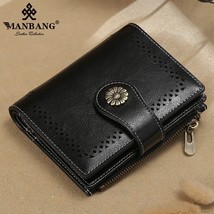 ManBang 2022 New Small Women Wallet Genuine Leather Bifold Purse with ID Window  - £32.43 GBP