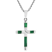 Elegant X Cross Green Malachite Inlay Sterling Silver Necklace - £15.65 GBP