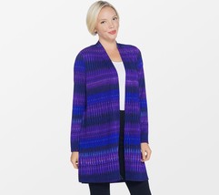 Susan Graver Printed Novelty Knit Long Cardigan in Purple X-Small - £19.31 GBP