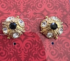 Vintage Earrings Goldtone  with Crystals &amp; Black Stone Posts - £7.58 GBP