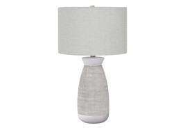 27&quot; Gray and White Ceramic Round Table Lamp With Gray Drum Shade - $302.89