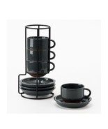 Jheme Home Porcelain Dark Gray Tea/Coffee Cup And Saucers With Holder Ra... - £14.90 GBP