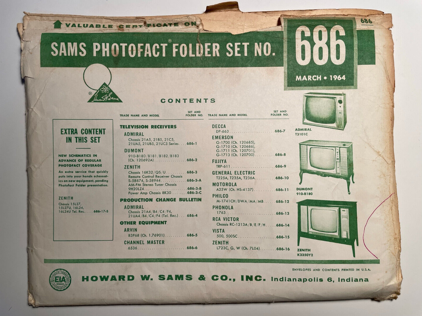 SAMS PHOTOFACT FOLDER SET NO. 686 MARCH 1964 MANUAL SCHEMATICS - $4.95