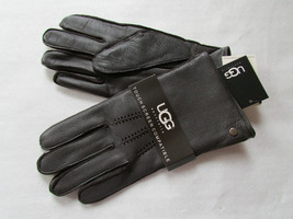 UGG Gloves Tech Smart Leather Lambswool Whip Stitch Brown Large - $123.74