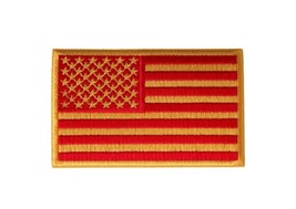 Red and Yellow AMERICAN FLAG 4&quot; x 2-1/2&quot; iron on patch (7027) (#115) - £5.82 GBP