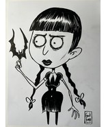 Wednesday Addams Girl Horror Original Art Copic Marker Drawing By Frank ... - £29.80 GBP