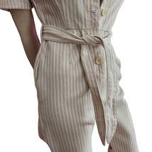 Asos Denim Jumpsuit Women&#39;s Size 4 Button Front Short Sleeve Stripes Pockets - £25.54 GBP