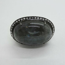 Huge 14ct Labradorite Cabochon Sterling Silver Ring, East West Setting Size 6.25 - £72.26 GBP