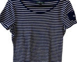 Lauren Ralph Lauren Striped T shirt Womens XL Navy Blue White Striped Ro... - $18.46