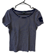 Lauren Ralph Lauren Striped T shirt Womens XL Navy Blue White Striped Ro... - £14.52 GBP
