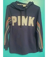 Victoria&#39;s Secret Pink Bling Campus Hoodie Tunic Ensign Blue Rainbow Siz... - $34.29 CAD
