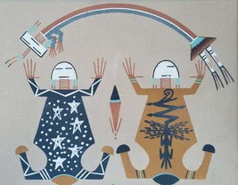 Rare Joe Smith &quot;Father Sky, Mother Earth&quot; Navajo Yeis Sand Painting Framed Art - £499.10 GBP