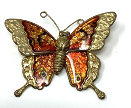 Vintage Brass Butterfly Pin/Brooch with Enamel Accents - $9.49