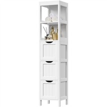 Bathroom Tall Cabinet, Storage Tower Unit With 3 Drawers & 2 Open Shelves, White - £122.29 GBP