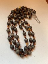 Triple Strand Bluish Gray Wood w Tiny Bronze Bead &amp; Sequins Necklace – shortest - £8.85 GBP