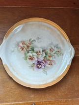 Vintage Large Orange Lusterware w Purple White &amp; Peach Pansy Flowers Decorator - £8.87 GBP