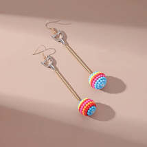 Rose Red &amp; Multicolor Ball Rod Drop Earrings - £10.38 GBP