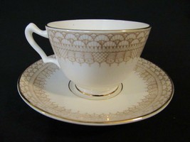 English Crown Staffordshire White Bone China Cup &amp; Saucer - Gold Pattern Border - £5.94 GBP
