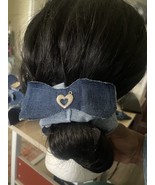 Convertible Denim Scrunchie with Gold Heart Bow Can Wear 2 ways (Patent ... - $266.55 MXN