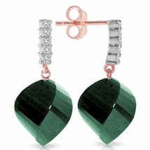 30.65 Carat 14K Solid Rose Gold Diamond &amp; Natural Briolette Emerald Earrings - £483.87 GBP