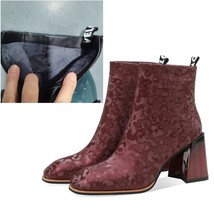 Woman Ankle Boots Patent Genuine Leather Square Toe High Heels Winter Shoes Side - £103.11 GBP