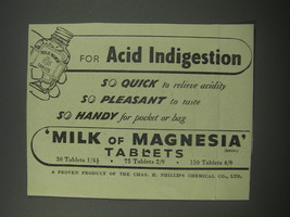 1954 Phillips Milk of Magnesia Ad - for acid indigestion - £14.54 GBP