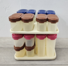 Tupperware Lazy Suzy Carousel Rack &amp; 22 Spice Containers - Pink, Brown, &amp; Blue - £39.27 GBP