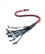 PU Leather Motorcycle Whip Get Back Whip Metal Skulls 36&quot; - RED/Black - $22.53