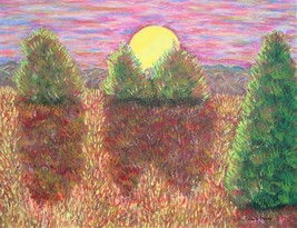 Original Painting Sunset Trees Landscape Van Gogh Style Impressionism Si... - $338.31 MXN