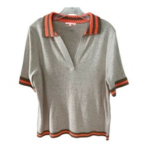 Lisa Todd Knit Polo Top – Beige with Orange Trim – Women’s Size L - $513.57 MXN