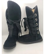 Ugg Australia Roxy Women Shoes Black W9 Suede Tall Lace Up Winter Wool B... - £31.29 GBP