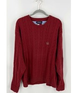 Tommy Hilfiger Mens Sweater Size XXL Red Cable Knit Cotton Pullover Long... - £31.16 GBP