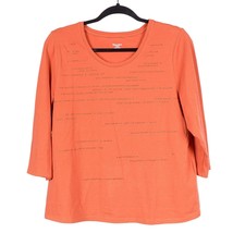 Tanjay Shirt Petite M Womens Orange Gems 3/4 Sleeve Cotton Halloween Casual - £15.40 GBP
