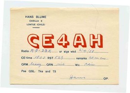 Qsl Card CE4AH Lontue Chile 1958 - £11.05 GBP