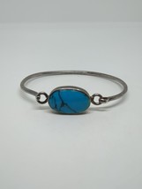 Vintage Sterling Silver 925 Taxco Mexico Turquoise Hinged Bangle Bracelet 7&quot; - £31.59 GBP